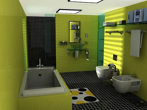 Интерьер ванной комнаты в зеленом цвете